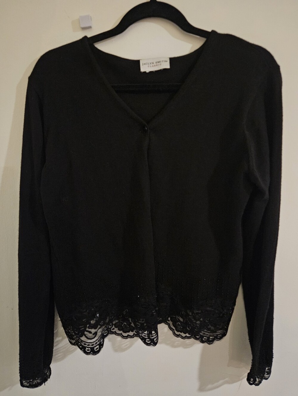 Jaclyn Smith Black Lace Beaded Cardigan, Size M/L